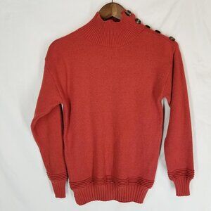 Poof Apparel Pumpkin Orange Button Shoulder Sweater Women’s Med Cozy Pullover